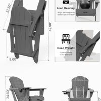 MUCHENGHY Folding Adirondack Chairs, Patio Chairs, Lawn Chairs, Outdoor Chair, Adirondack Chair Plastic, Fire Pit, Weather Resistant with Cup Holder for Deck, Backyard, Garden(Gray) - Image 3