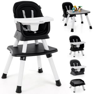 BABY JOY Baby High Chair, 8 in 1 Convertible Highchair for Babies & Toddlers | Booster Seat | Table and Chair Set | Building Block Table | Toddler Chair with Safety Harness, Removable Tray (Black)