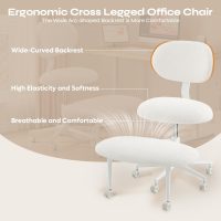 Ergonomic Cross Legged Office Chair with Wheels, ADHD Chair for Adults, Meditation Chair, Yoga Office Chair, Comfortable Back Support, Height Adjustable,Small Spaces, Teddy Fabric, White - Image 3