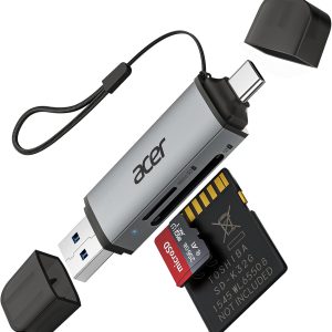acer SD Card Reader USB C, Dual Slots USB 3.0 Type C to Micro SD Card Adapter, Memory Card Reader for MicroSD, SDHC, SDXC, Compatible with Laptop, PC, iPhone16/15, MacBook Pro/Air, iPad Pro, Android