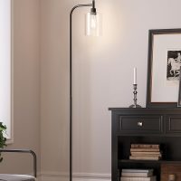 addlon Floor Lamps for Living Room Bright Lighting with Glass lampshade, Modern Bright Floor Lamp with LED Bulbs Industrial Standing lamp for beroom, Tall Pole Lamps Office - Black - Image 3