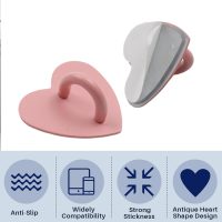 12 Pcs Metal Phone Finger Grip Hook Adhesive Heart Shaped Phone Charm Hook Smartphones Accessories Charm Loop Stand Keychain Ring Smartphones Holder Heart Pad Ring for DIY Hanging Supplies (Pink) - Image 3