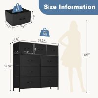 DUMOS Dresser for Bedroom, Storage Organizer with 9 Drawers, Chest of Drawers with Fabric Bins, Sturdy Metal Frame, Wood Tabletop for Guest Room, Closet, Entryway, Nursery - Image 3