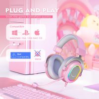 FIFINE PC Gaming Headset, USB Wired Headset with Microphone, 7.1 Surround Sound, in-Line Control, Computer RGB Over-Ear Headphones for PS4/PS5, for Streaming/Game Voice/Video-AmpliGame H6 (Pink) - Image 6