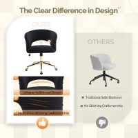 VINGLI Modern Curved Office & Vanity Desk Chair, Cute Upholstered Nail Chair with Wheels & 360° Swivel & Club & Tilting & Gold Base, for Bedroom, Living Room, Makeup, Velvet Chenille, Black - Image 8