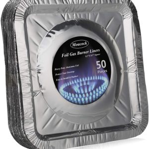 50 Pack Aluminum Foil Square Stove Burner Covers Disposable Heavy Thick Quality Bib Liners Drip Pans Gas Range Top Protectors 8.5”