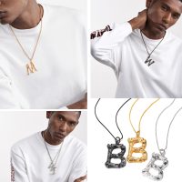 Statement Bamboo Necklace for Women14K Gold/Silver Plated Initial Name Pendant Necklace Big Bamboo Letter Charm Necklace - Image 3