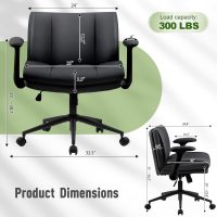Criss Cross Chair with Flip-Up Armrests Leather, Cross Legged Office Chair on Wheels, Comfy Swivel Chair with Wide Seat for Home Office, Vanity, Accent, Ergonomic Desk Chair Adjustable, Black - Image 2