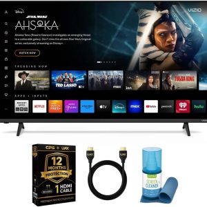 VIZIO 43-Inch 4K UHD LED Smart TV Bundle - Dolby Vision, HDR10+, VRR, Bluetooth, Alexa Compatible, Voice Remote with UAX HDMI Cable, 12-Month CPS Protection and Screen Cleaner with Microfiber Cloth.