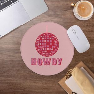 Coquette Pink Howdy Disco Ball Mouse Pad,Coquette Trendy Preppy Cowgirl Western Mousepad for Desk Home Office Dorm Computers Laptop Accessories,7.9x7.9 Inch