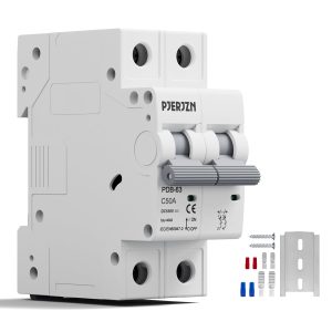 50Amps Solar Circuit Breaker 2P 550VDC Miniature Circuit Breaker Solar DIN Rail Mount Thermal Magnetic Trip Solar PV Isolator Solar Panel for Photovoltaic Systems