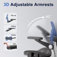 Ergonomic Office Chair，Mesh Seat Cushion with 3D Armrests and 3D Headrest, Adjustable Lumbar Support with Rocking Function, SGS Class 4 Gas Clylinder，Black - Image 10