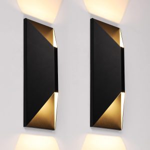 LEONLITE Dimmable LED Up Down Wall Light, 100-277V, CRI 90+, UL Listed IP65 Waterproof, 10%-100% Dimmable for Commercial Outdoor, 14 Inch Modern Porch Light, 1200LM 3000K, Pack of 2