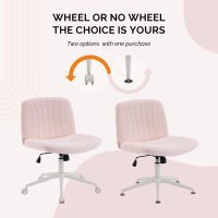VINGLI Criss Cross Legged Chair,Wide Comfy Office Desk Chair,Dual-Use with/no Wheels Computer Task Chair,Swivel Armless Vanity Boucle Chair for Study,Make Up,Home Office,Teddy Fleece,Pink - Image 3