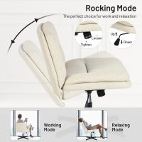 FurnitureR Armless Home Office Desk Chair Without Wheels - Comfortable Adjustable Swivel Criss Cross Chair, Upholstered Fabric Mid-Back for Bedroom, Vanity, Study, or Small Spaces - Linen Beige - Image 4