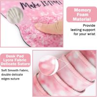 4-in-1 Gaming Mouse Pad Wrist Support Set，Desk Pad + Mouse Pad with Wrist Rest + Keyboard Wrist Rest + Coaster, Ergonomic Design for Home Office Study Game - Pink Stay Positive - Image 4