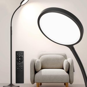 luckystyle Floor Lamp,Super Bright Dimmable LED Lamps for Living Room, Custom Color Temperature Standing Lamp with Remote Push Button, Adjustable Gooseneck Reading Floor Lamp for Bedroom Office Black