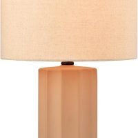 Globe Electric 61000062 20" Ribbed Ceramic Table Lamp, Matte Terracotta Finish, White Linen Shade, On/Off Rotary Switch on Socket, for Living Room, Bedroom, Office, Home Décor - Image 4