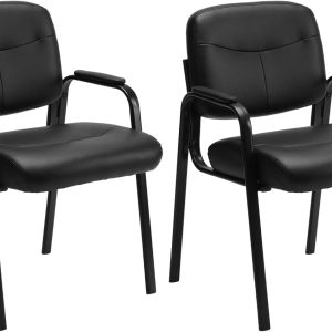 Sweetcrispy Office Reception Guest Chair No Wheels Set of 2, Leather Stationary Waiting Room Chairs with Padded Arms for Elderly Desk Conference Room Lobby Table Side Salon, Inky