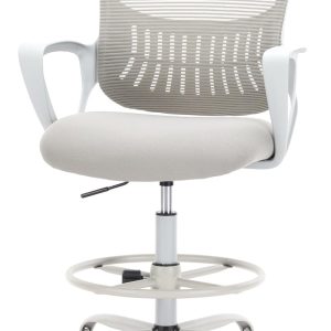DUMOS Drafting Chair - Ergonomic Tall Office for Standing Desk, Counter with Height Adjustable and Comfortable Lumbar Support, Fixed Armrests, Grey