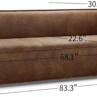 CHERS 83.3" Mid Century Modern Sofa, Luxury French Mixed Fabric Couch with Tight Back, Square Armrest Lounge Sofas for Living Room, Apartment, Bedroom, Office, Chestnut - Image 3