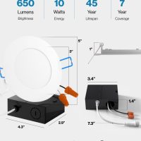 Sunco 12 Pack 4 Inch LED Recessed Lights, Slim Canless Ceiling Lighting, 650 LM, 10W (60W Equivalent), 6000K Daylight Deluxe, Dimmable, Wafer Thin, Ultra Thin with Junction Box ETL - Image 5