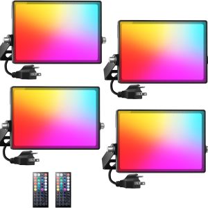 Onforu LED Flood Light Outdoor 250W Equivalent, 25W Color Changing RGBW Floodlight with Remote, 2700K Warm White IP66 Stage Lighting Indoor Uplights for Events, Uplighting for Party 4 Pack