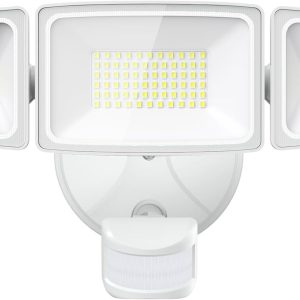 Onforu 65W LED Flood Light Motion Sensor Outdoor, 6500lm Security Light with Three Head, IP65 Waterproof Exterior Floodlight, 6500k Wall Light for Entryways Stairs Yard Garage