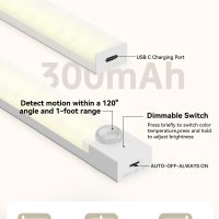 Under Cabinet Lighting 8 Inches Rechargeable Motion Sensor Light Indoor, 3 Color Dimmable Closet Light Battery Operated, USB Stick on LED Magnetic Under Counter Lights for Kitchen Stair, 3 Packs - Image 3