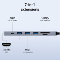 BENFEI USB C HUB 7-in-1 with HDMI(4K@60Hz,Certified), 100W Power Delivery, 3*USB 3.0, SD/TF Card Reader(160MB/s) Compatible with iPhone 15 Pro/Max, MacBook, iPad Pro, iMac, S23, XPS17 - Image 2