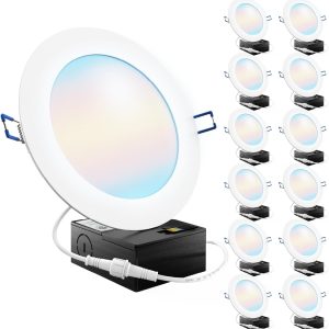 Sunco 12 Pack 6 Inch LED Recessed Light, Canless Ceiling Lights Slim with Junction Box, 850 LM, 14W (100W Equivalent), Selectable CCT 2700K/3000K/4000K/5000K/6000K, Dimmable, Wafer Thin ETL.