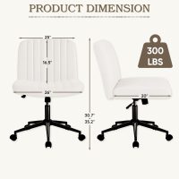 Furmax Cross Legged Office Chair with Wheels, Armless Desk Wide Chair, Adjustable Swivel Padded Fabric Vanity Computer Task Chair (Beige) - Image 2