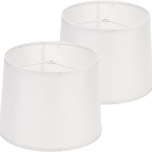 White Drum Lamp Shades Set of 2, 11.4"x13"x10" Modern Large Spider Fitter Shade, Fabric Table & Floor Lamp soft lighting lampshade for Bedroom, Living Room, Easy Assembly (Harp/Finial Not Included)