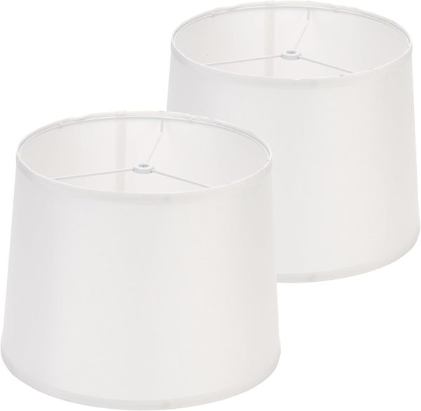 White Drum Lamp Shades Set of 2, 11.4"x13"x10" Modern Large Spider Fitter Shade, Fabric Table & Floor Lamp soft lighting lampshade for Bedroom, Living Room, Easy Assembly (Harp/Finial Not Included)