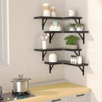 Corner Floating Shelves Wall Mounted Set of 4, Rustic Wood Storage Display Wall Shelves for Home Decor, Bathroom, Kitchen, Bedroom, Living Room, Office (Black) - Image 2