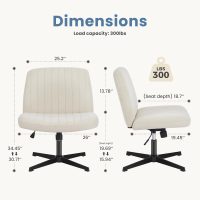 DUMOS Cross Legged Office Chair, Armless Wide Home Office Desk Seat No Wheels, Modern Swivel Adjustable Fabric Vanity Seating for Bedroom - Image 2