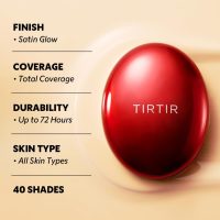 TIRTIR Mask Fit Red Cushion Foundation | Full coverage, Weightless, Skin fit, Satin Glow Finish, Korean Makeup, beauty, Tattoo cover up, Buildable (#23N Sand, 0.63 Fl Oz) - Image 4