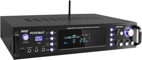 Pyle Wireless Bluetooth Home Stereo Amplifier - Hybrid Multi-Channel 3000 Watt Power Amplifier Home Audio Receiver System w/ AM/FM Radio, MP3/USB,AUX,RCA Karaoke Mic in - Rack Mount, Remote - P3301BAT