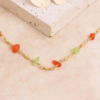Gold Plated Blue Green Red Natural Stone Chain Link Bracelets for Women, Dainty Adjustable Bracelet Summer Festival Jewelry Gift - Image 5