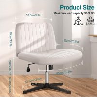 White Criss Cross Chair No Wheels Height Adjustable Swivel Vanity Chair for Home Office with Wide Flannel Seat - Image 3