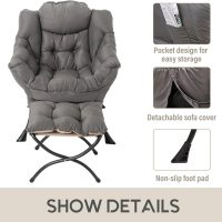 LITA Lazy Chair with Ottoman, Modern Accent Leisure Upholstered Lazy Sofa Armchair, Contemporary Lounge Reading Chair with Armrests and a Side Pocket for Living Room, Bedroom & Small Space, Dark Grey - Image 5