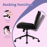 Armless Office Desk Chair with Wheels,Ergonomic Criss Cross Legged Computer Chair with Fabric Padded, Height Adjustable Wide Seat Vanity Chairs,Mid Back Task Chair for Home, Bedroom (Black) - Image 4