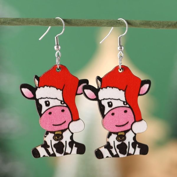 Christmas Earrings for Women Cute Baby Cow Christmas Hat Design Drop Dangle Earrings Christmas Outfits Costume Jewelry Accessories
