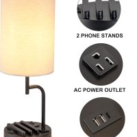 Dreamholder Table Lamp with 3 USB Charging Ports, Modern Desk Lamp with AC Outlet and Phone Stands, Perfect Bedside Lamp for Bedroom, Living Room, Office (Pack of 2), Cream - Image 2
