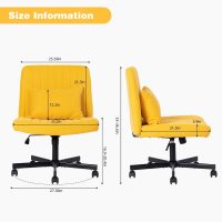 Criss Cross Chair, Office Chair Cross Legged with Wheels, Armless Office Chair, Linen Desk Chairs with Wheels for Home Office, Meditation, Makeup (Linen Yellow) - Image 2