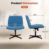 Cross Legged Office Chair No Wheels,Wide Desk Chair Comfy,Criss Cross Chair,Makeup Vanity Chair with Back,Wide Computer Chair for Adults for Home,Office,Make Up,Small Space - Image 3