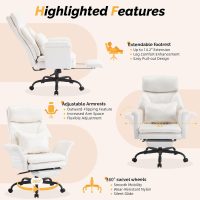 VINGLI 100-130° Reclining Tall Office Chair with Foot Rest & Adjustable Armrests, Ergonomic Criss Cross Chair with Wheels & Headrest, Comfy Wide-Seat Gamer Chair for The Heavy, Microfiber, White - Image 6