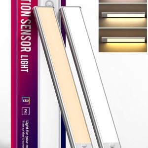2 Pack Under Cabinet Lighting, 3 Color Temperature Motion Sensor Light Indoor, 2200mAh Rechargeable Closet Lights Motion Sensored, Adjustable Brightness, Under Counter Lights for Kitchen