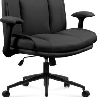 Criss Cross Chair with Flip-Up Armrests Leather, Cross Legged Office Chair on Wheels, Comfy Swivel Chair with Wide Seat for Home Office, Vanity, Accent, Ergonomic Desk Chair Adjustable, Black - Image 9