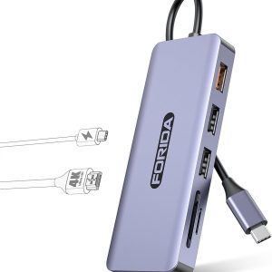 USB C Hub, 7 Ports USB C MultiPort Adapter for MacBook Pro/Air, Type C to HDMI Dongle with 4K HDMI, 1 USB 3.2 Up to 10Gbps, 2 USB 2.0, 100W PD, SD/TF for iPhone 15/16 and Other Type C Devices